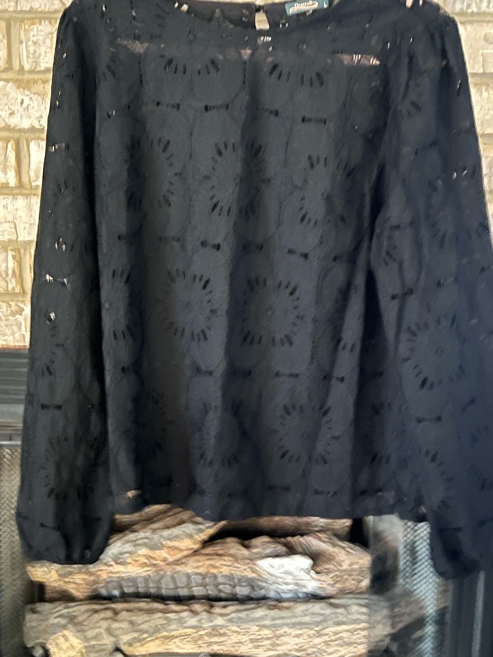 Black Eyelet Long Sleeve Top